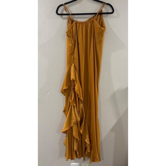 Banana Republic Dress Womens elegant RUFFLE MAXI Golden Grass size Small - Picture 4 of 9